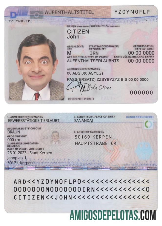 Autorização de Residência na Alemanha 2011 Pres, Versão 2 exemplo